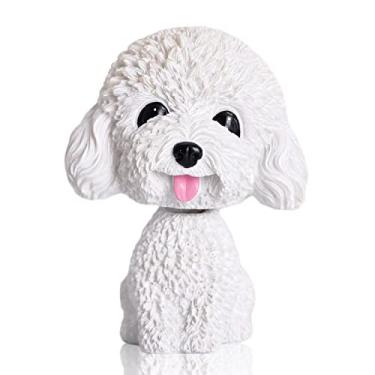 Imagem de IBWell Mini Bobbing-Head Dog for Car Dash Board Decor,Dashboard Doggy Puppy Teddy Toy with Adhesive Tab（Poodle）(White-No Bowtie)