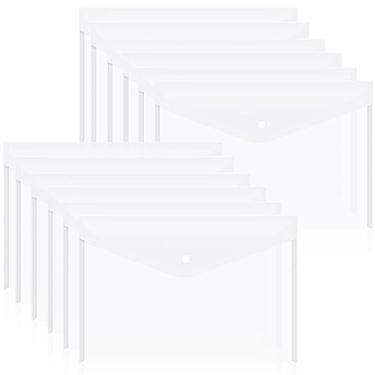 Imagem de Envelopes de arquivo de plástico com fecho de botão de pressão, pastas de documentos transparentes para arquivos de letras A4, pastas de poliéster, para material escolar e de escritório (branco)