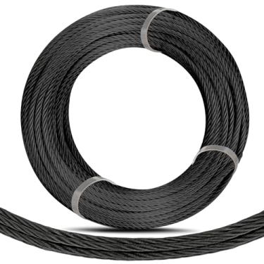 Imagem de Tongmo Cabo de Aço Preto de 1/4", Cabo de Aço Inoxidável de 50 Pés, Cabo de Aeronave para Tirolesa de Quintal, Corrimão de Convés, Construção de 7 X 19 Fios