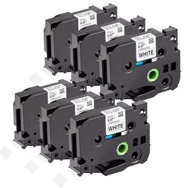 Imagem de Pacote com 6 fitas de etiqueta TZe-231 P Touch compatível com Brother P-Touch TZ231 TZe231 12 mm 0,47 polegadas branco laminado TZe TZ Tape, preto sobre branco, para Brother PT-H110 PTH110BP PT-H200BP