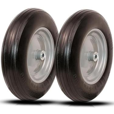 Imagem de Pneu de carrinho de mão universal sem rasteira 34,5 cm P x 8,2 cm L, serve para rodas de carrinho de mão de 4,80/4,00-8, 3,50/2,50-8, 4,00-6, 4,00-8 rodas de carrinho de mão, instalado com rolamento extra de 3/4", 7,6 cm - 15,6 cm Cubo central de 2 cm (pacote com 2)