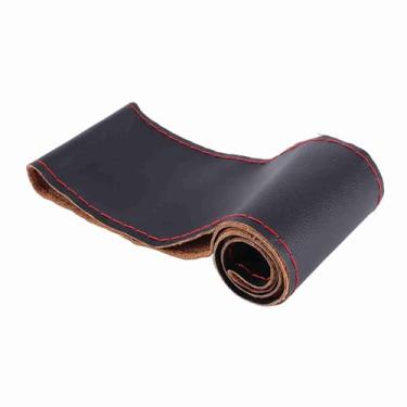 Imagem de Capa de Volante de Grão de Elefante, Couro Sintético Preto Vermelho Costura Diy, Acessório Universal de Interior de Carro para Capa de Volante Diy (Preto Vermelho)
