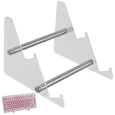 Imagem de CRASPIRE Suporte de exibição de teclado de acrílico portátil de 2 níveis prateleira de exibição de teclado transparente suporte de teclado removível para estudo de escritório em casa