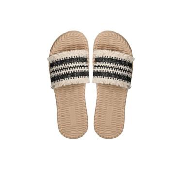 Imagem de Verdusa Sandálias femininas de bico aberto com franja, sem cadarço, estilo boho para uso ao ar livre, Preto, 36