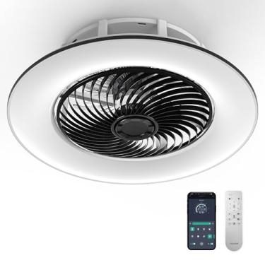 Imagem de PrimeMall Ventilador de teto sem pás com luz e controle remoto Ventilador de teto de perfil baixo 56 cm, moderno, fechado, multi-velocidade, ventilador de teto interno, 3 temperaturas de cores,