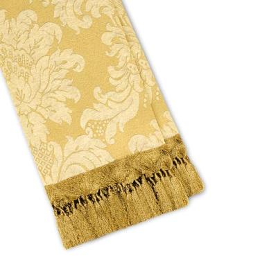 Imagem de Manta Xale para Sofá Artesanal com Franjas Grande 2,00 Metros luxo (02 DOURADO E OFF WHITE)