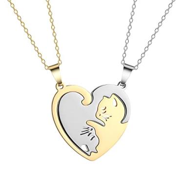 Imagem de Colar de gato combinando Hanreshe, colar para melhor amiga, para meninas, pingente de amizade, coração, Yin Yang, colar da amizade, para 2, Metal Aço inoxidável, Amazonita,