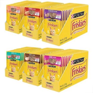 Imagem de Kit 6 Cxs Purina Friskies Ao Molho Gatos Sabores Mix 15x85g