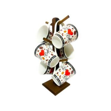 Imagem de Kit Suporte Madeira mdf - 06 Unidades De Xicaras Cha 240ml caneca mode