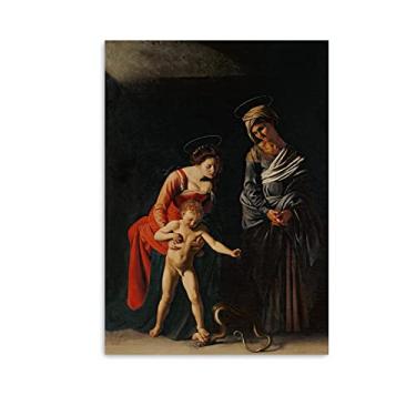 Imagem de Arte de parede em tela clássica - Michelangelo Merisi Caravaggio Impressões - reprodução de pinturas a óleo famosas - Madonna e criança com uma serpente, 1605 pôster, imagens de arte em tela 85 x 120