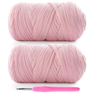 Imagem de Lpalats Pacote com 2 fios de camiseta para crochê - 800 g/260 m, tecido elástico macio, rosa Sakura