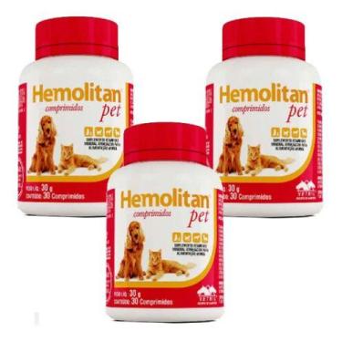 Imagem de Kit 3 Hemolitan Pet Paracães E Gatos 30 Comprimidos Vetnil