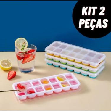 Imagem de Forma de Gelo Silicone Tampa Rígida Flexível Fundo 14 Cubos Retangular