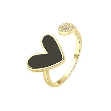 Imagem de OIDIMS Anel de compromisso de coração delicado para mulheres, ouro, grosso, strass, zircônia cúbica, ajustável, grosso, simples, anel aberto com junta de dedo, aliança de casamento para filha, joia