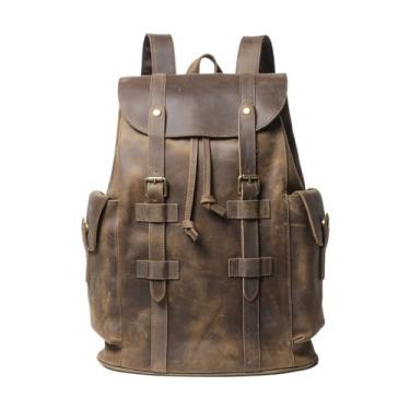 Imagem de Mochila masculina de couro vintage casual mochila de couro genuíno mochila de viagem para homens