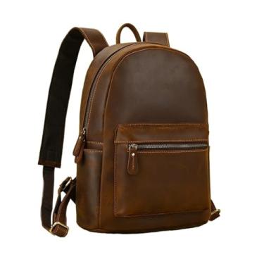 Imagem de Mochila masculina de couro genuíno grande capacidade 15 "para laptop bolsa de couro bolsa de viagem masculina(Brown)