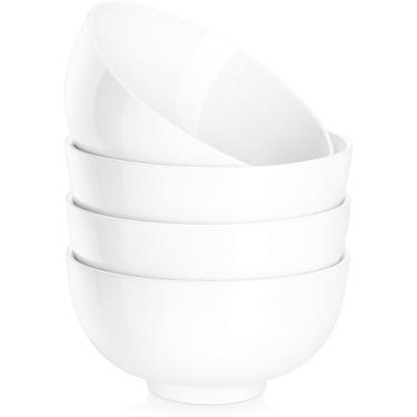 Imagem de MALACASA Tigelas de sopa de porcelana de 740 ml, tigelas de cereais de 15 cm – conjunto de 4 tigelas brancas para sopa, cereais, aveia, frutas, arroz – pode ser lavado na lava-louças e no micro-ondas,