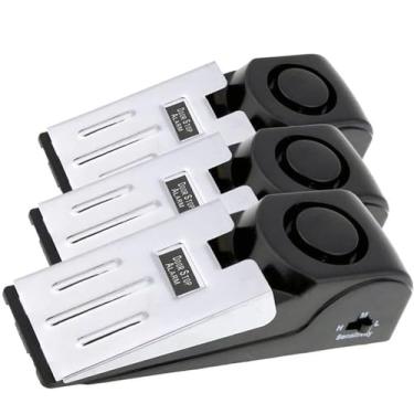 Imagem de Meichoon Pacote com 3 bloqueadores de porta de alarme cunha para interior 120db alto antifurto portátil à prova de vento para casa, hotel, detecção de alerta de segurança, proteção pessoal,