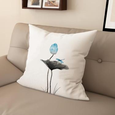 Imagem de Sladjana Capa de almofada de sofá requintada estilo chinês com estampa de lótus - eleve seu espaço de vida (61 x 61 cm, JYHH-K)