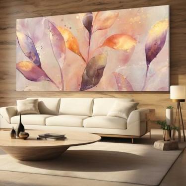 Imagem de Quadro Sala Abstrato Folhas Arte Decorativo Grande 100x70 Cor Colorido Armação Impresso Nas Laterais 3cm