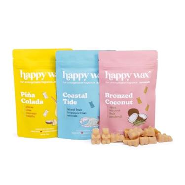 Imagem de Happy Wax Endless Summer Collection Cera de soja natural perfumada derrete – 6 onças totais de cera perfumada derretida, a coleção inclui coco bronzeado de 56,7 g, maré costeira de 60 g e pina colada