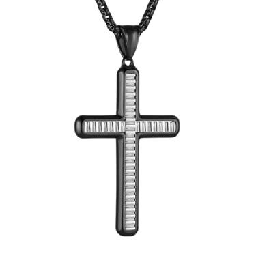 Imagem de HZMAN Colar de cruz para homens e mulheres, pingente de cruz de aço inoxidável altamente polido, joia de proteção de fé cristã presente, Aço inoxidável, Sem Pedra Preciosa