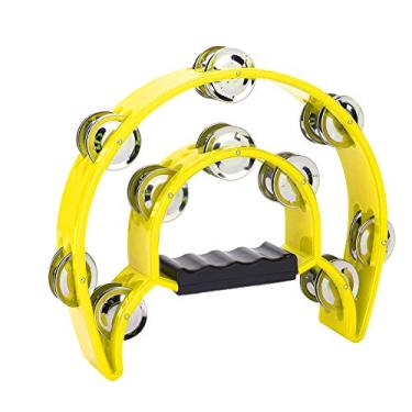 Imagem de MUNEFE pandeiro de fileira dupla, jingles de metal de fileira dupla de pandeiro, instrumentos musicais de meia lua para adultos e crianças (Amarelo)