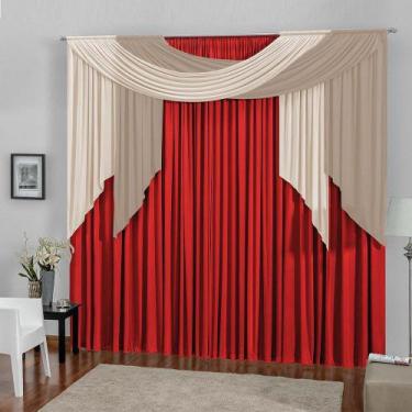 Imagem de Cortina Sala Alana Vermelha 3,00m x 2,80m Malha Gel para Varão Duplo -