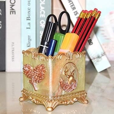Imagem de Porta-lápis europeu dourado, luxuoso, com decoração de cervo, base de 1,2 m, caneta, papelaria, pincel de maquiagem, organizador de mesa, ornamentos (D)