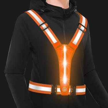 Imagem de Todoxi Colete refletor de corrida de LED, alta visibilidade, equipamento de corrida noturno, leve, colete de corrida para caminhadas à noite, recarregável, ajustável, colete de LED para corredores,