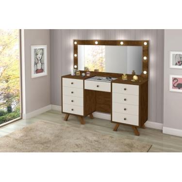 Imagem de Penteadeira Camarim 9 Gavetas Retro Mila C/led -Espelho- Gaveta Maquiagem - Castanho/Off