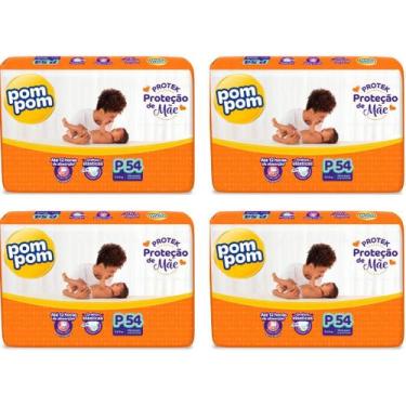 Imagem de KIT 4 Fraldas Pom Pom Derma Protek Mega Tamanho P C/ 54 Unidades