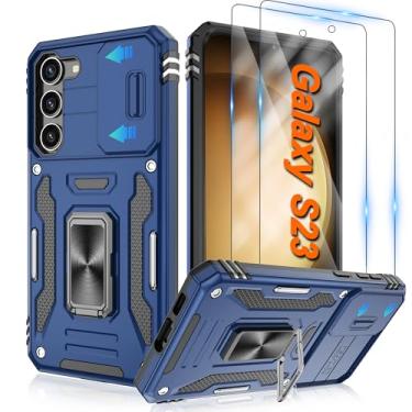 Imagem de ATUMP Capa para Samsung Galaxy S23 com [pacote com 2] protetor de tela HD e capa de câmera deslizante, anel de rotação de 360° [grau militar] capa protetora à prova de choque para Galaxy S23 5G 6,1