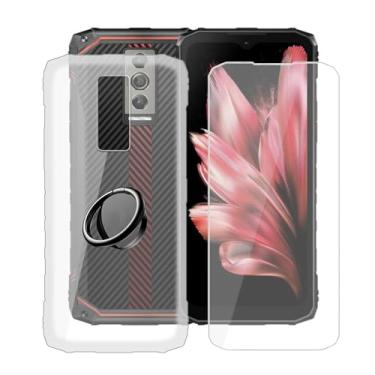 Imagem de YQINHHME Capa transparente para Doogee Blade 10 Ultra (16.7 cm) com 1 x vidro temperado + suporte de anel de metal para celular de 360°, capa fina de silicone macio de grau militar TPU à prova de