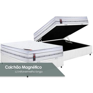 Imagem de Cama Box Baú Casal: Colchão Molas Ensacadas Castor Pocket Gold Star Magnético + Base crc Courano White(138x188)