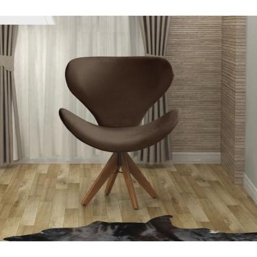 Imagem de Poltrona Isis Cadeira Giratória Pé de Madeira Decoração, Sala, Escritório, Recepção