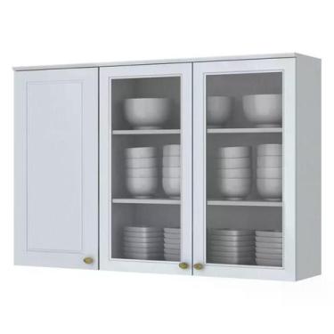 Imagem de Armário Aéreo 3 Portas de Vidro 120cm Americana Branco HP - Móveis Hen
