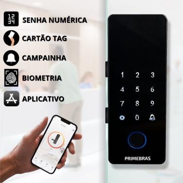 Imagem de Fechadura Digital Para Porta de Vidro De Sobrepor Com Senha Biometria Athenas Tuya Primebras