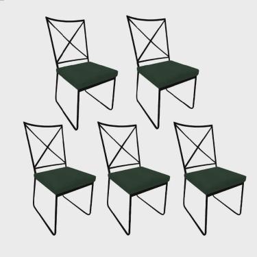 Imagem de Kit 05 Cadeiras Sala de Jantar Escritório Office Clark Industrial Ferro Preto Suede Verde Musgo - Ahz Móveis