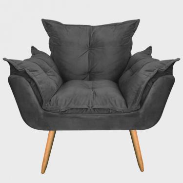 Imagem de Poltrona Fatte Decorativa Para Sala de Estar Recepção Corino Cinza - Ahz Móveis