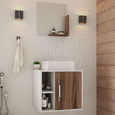 Imagem de Armário De Banheiro Com Cuba E Espelho Soft 1 Porta 2 Prateleiras Branco