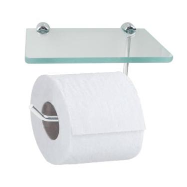 Imagem de Papeleira Porta Papel Higiênico Com Prateleira Vidro Para Celular ou D
