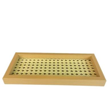 Imagem de Bandeja Organizadora de Bambu Travessa Marmorizada Preto Branco Servir Café Petiscos Chá Doces Frios(PALHA CLARA 11,8X27,8)