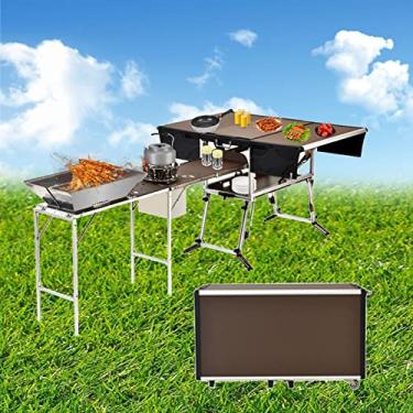 Imagem de XNXWDZ Mesa de acampamento ao ar livre, mesa dobrável de piquenique fácil de carregar, equipada com utensílios de cozinha e fogão, adequada para churrasqueira ao ar livre RV (pacote 6)