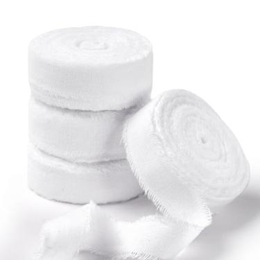 Imagem de FAKILO Fita de algodão rústico natural com borda desgastada, fita branca 100% algodão 5/20.3 cm x 24yds para buquês de casamento vintage, convites, chá de bebê, embrulho de presente, artesanato DIY