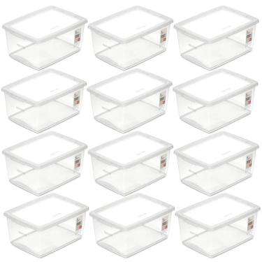 Imagem de Kit 12 Caixas Plásticas Cesto Organizador Tampa Click Empilhável 33,5x24cm Ordene