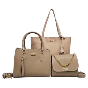 Imagem de Kit Bolsa Feminina Grande De Ombro Transversal De Mão 3 Peças (Amêndoa)