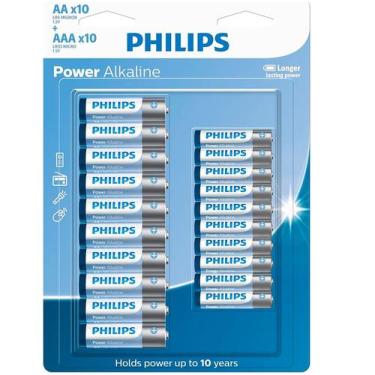 Imagem de Pilha alcalina Philips AA e AAA LR036P20BP/59 cartela com 20 unidades