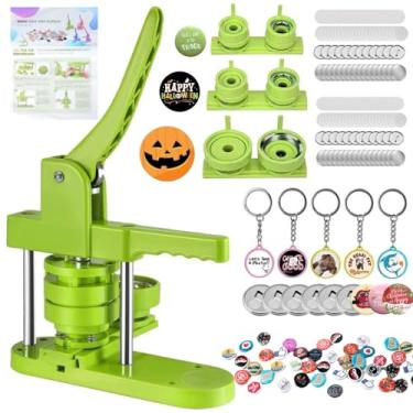 Imagem de Máquina de fazer botões de 2,5 cm + 2,25 cm + 6,5 cm para fazer botões, DIY 300 pinos botões/10 chaveiros emblema/10 botão abridor de garrafas/10 crachás planos para festa de Natal (verde, 2,5 cm +