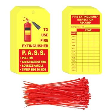 Imagem de YHNTGB 160 conjuntos de etiquetas de extintor de incêndio com laços de arame ajustáveis etiquetas de registro de inspeção de extintor de incêndio mensais para extintores de incêndio internos e